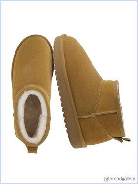 Genuine Suede Ankle Boots Pull On Faux Fur Lined Memory Foam Booties